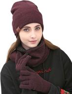 unisex winter knit beanie hat, scarf and glove set - maylisacc 3-piece neck warmer with touchscreen gloves logo