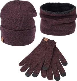 img 3 attached to Unisex Winter Knit Beanie Hat, Scarf and Glove Set - MAYLISACC 3-Piece Neck Warmer with Touchscreen Gloves