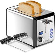 🍞 top-rated stainless steel 2 slice toaster with extra wide slots, led display, and 6 shade settings logo