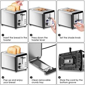 img 1 attached to 🍞 Top-Rated Stainless Steel 2 Slice Toaster with Extra Wide Slots, LED Display, and 6 Shade Settings