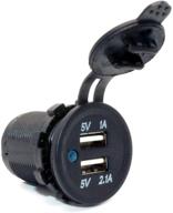 cllena 2 usb charger socket power outlet 1a & 2.1a: ideal for ipad, iphone, car, boat, marine - blue led light (5007a) logo