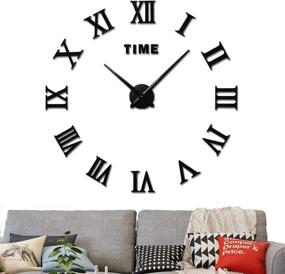 img 4 attached to 🕰️ VREAONE Large 3D DIY Wall Clock: Frameless Roman Numerals Mirror Decor for Home Living Room and Bedroom (Black)