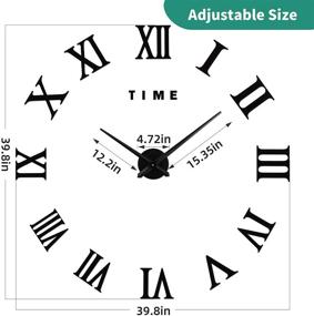 img 2 attached to 🕰️ VREAONE Large 3D DIY Wall Clock: Frameless Roman Numerals Mirror Decor for Home Living Room and Bedroom (Black)