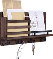 🔑 artmag key mail holder: decorative wall mount with 4 double key hooks - perfect for entryway and mudroom organization (dark brown) логотип