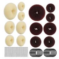 14-piece hair bun maker set with hair elastic bands and hair pins - brown/beige chignon hair styles - 2 small, 2 medium, 2 large, 2 extra-large donut hair bun makers logo