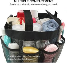 img 1 attached to 🛁 Large Portable Hanging Bath Shower Tote Bag Organizer for College Dorm Room, Bathroom Toiletry, Gym, Travel, Beach, Swimming, Camping - BEAUTAIL Mesh Shower Caddy Basket with 8 Pockets (Black)