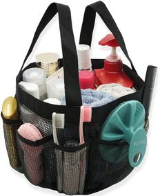 img 4 attached to 🛁 Large Portable Hanging Bath Shower Tote Bag Organizer for College Dorm Room, Bathroom Toiletry, Gym, Travel, Beach, Swimming, Camping - BEAUTAIL Mesh Shower Caddy Basket with 8 Pockets (Black)