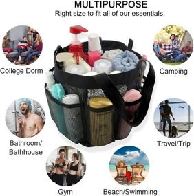 img 2 attached to 🛁 Large Portable Hanging Bath Shower Tote Bag Organizer for College Dorm Room, Bathroom Toiletry, Gym, Travel, Beach, Swimming, Camping - BEAUTAIL Mesh Shower Caddy Basket with 8 Pockets (Black)