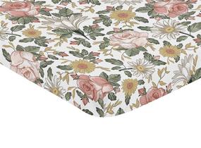 img 2 attached to 🌸 SWEET JOJO DESIGNS Vintage Floral Boho Fitted Mini Crib Sheet - Blush Pink, Yellow, Green & White Shabby Chic Rose Flower Farmhouse: Ideal for Baby Nursery, Portable Crib, or Pack and Play!