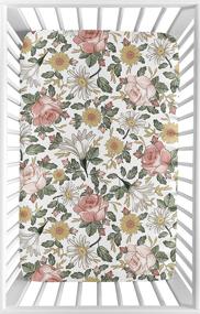 img 3 attached to 🌸 SWEET JOJO DESIGNS Vintage Floral Boho Fitted Mini Crib Sheet - Blush Pink, Yellow, Green & White Shabby Chic Rose Flower Farmhouse: Ideal for Baby Nursery, Portable Crib, or Pack and Play!