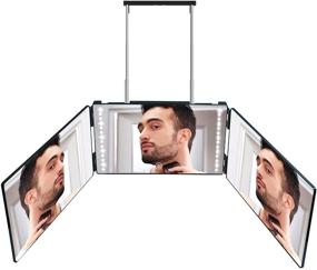 img 4 attached to 💇 Revolutionary 3 Way Mirror for Hair Cutting - New 360° Self Haircut Mirror with Lights and Adjustable Height Hooks - Perfect for Men's Hairstyling, Shaving, and Trimming - Rechargeable and User-Friendly