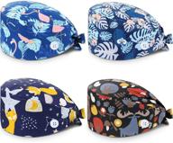 satinior 4 pack printed scrub cap - adjustable bouffant turban cap with sweatband for unisex doctors, beauty workers and personal care - top quality hair cover supplies logo