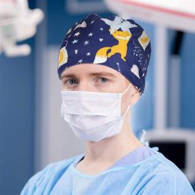 img 1 attached to SATINIOR 4 Pack Printed Scrub Cap - Adjustable Bouffant Turban Cap with Sweatband for Unisex Doctors, Beauty Workers and Personal Care - Top Quality Hair Cover Supplies