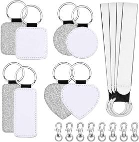 img 4 attached to 🔑 20-Pack Hysagtek Sublimation Blanks Glitter Leather Keychains with Wristlet Lanyard for Heat Transfer