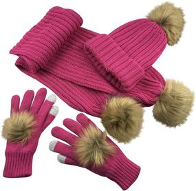 img 4 attached to 🧣 N'Ice Caps Теплая шапка, шарф и перчатки из двухслойного вязаного мехового варианта для больших девочек - комплект аксессуаров.