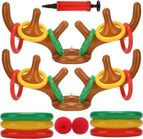 img 4 attached to 🎅 Sofeavo 2 Pack Inflatable Reindeer Antler Ring Toss Game with 2 Antlers and 16 Rings - Perfect for Xmas Party and Christmas Celebration