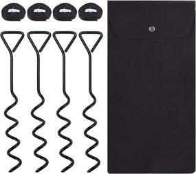 img 4 attached to Suteck 16 Inch Heavy Duty Solid Steel Trampoline Stakes with Spiral Ground Anchor Kit - Set of Stakes with Felt Bag