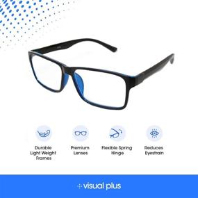 img 1 attached to 💙 Stylish Black/Blue Rectangular Reading Glasses with Blue Light Protection - Visual Plus Computer, Gaming, TV Glasses for Men and Women (1.75 Strength)