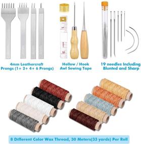img 3 attached to Cridoz 35 Pcs Leather Stitching Pouch Kit: Prong Sewing 🧵 Hole Punch, Tools, Thread & Needles for Beginners' Leather Crafting Projects
