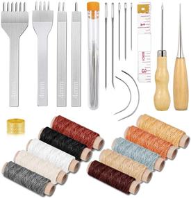 img 4 attached to Cridoz 35 Pcs Leather Stitching Pouch Kit: Prong Sewing 🧵 Hole Punch, Tools, Thread & Needles for Beginners' Leather Crafting Projects