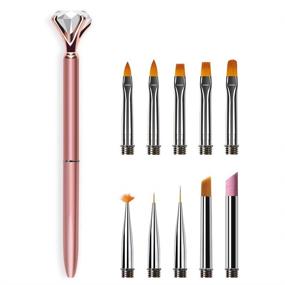 img 4 attached to 💅 Intsun 10Pcs Acrylic Nail Brush Set with 1Pcs Nail Pen Pole - Nails Art Brush Tips Replacement, Nail Polish Brushes Kit for UV Gel, Powder, 3D DIY Painting, Drawing, Gradient Carving