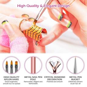 img 3 attached to 💅 Intsun 10Pcs Acrylic Nail Brush Set with 1Pcs Nail Pen Pole - Nails Art Brush Tips Replacement, Nail Polish Brushes Kit for UV Gel, Powder, 3D DIY Painting, Drawing, Gradient Carving