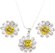💎 stunning fc white gold gp yellow crystal cz daisy pendant necklace earrings jewelry sets - elegant and eye-catching! logo