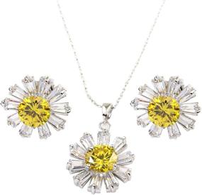img 1 attached to 💎 Stunning FC White Gold GP Yellow Crystal CZ Daisy Pendant Necklace Earrings Jewelry Sets - Elegant and Eye-catching!