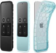 2-pack fintie protective case for apple tv 4k 5th, 4th gen remote - casebot 📺 (honeycomb series) anti-slip shockproof silicone cover for apple tv siri remote controller (black & blue glow) logo