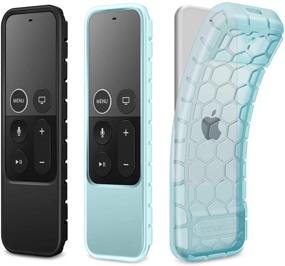 img 4 attached to 2-Pack Fintie Protective Case for Apple TV 4K 5th, 4th Gen Remote - Casebot 📺 (Honeycomb Series) Anti-Slip Shockproof Silicone Cover for Apple TV Siri Remote Controller (Black & Blue Glow)