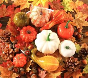 img 1 attached to 🎃 134-Piece Fall Pumpkin Decor: Artificial Autumn Gourds, Maple Leaves, Pine Cones - Harvest Halloween Thanksgiving Decorations