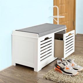 img 3 attached to 📦 Haotian FSR23-K-W Shoe Storage Bench in White with 2 Drawers, Removable Seat Cushion, and Shoe Cabinet