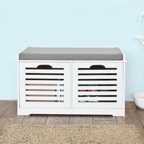 img 4 attached to 📦 Haotian FSR23-K-W Shoe Storage Bench in White with 2 Drawers, Removable Seat Cushion, and Shoe Cabinet