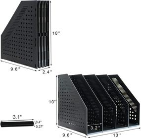 img 3 attached to Aosivm 4-Compartment Collapsible Magazine File Holder/Desk Organizer for Efficient Office Organization and Storage with 3 Vertical Divisions in Dark Gray