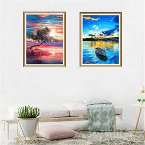 img 1 attached to 🎨 Yomiie 2 Pack 5D Diamond Painting Cloud Tree Sunset Lake Boat Full Drill Kit - Colorful Landscape Dusk Paint with Diamonds Art Set (12x16 inch) - DIY Arts Crafts