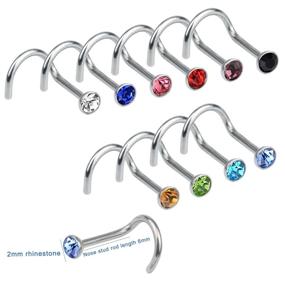 img 3 attached to 100pcs Mixed Color Stainless Steel Rhinestone Nose Studs: Hypoallergenic Screw Shape with Various Colors