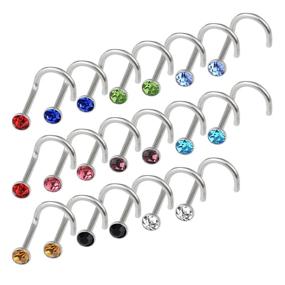 img 1 attached to 100pcs Mixed Color Stainless Steel Rhinestone Nose Studs: Hypoallergenic Screw Shape with Various Colors