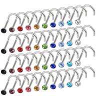 100pcs mixed color stainless steel rhinestone nose studs: hypoallergenic screw shape with various colors logo