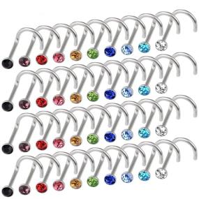 img 4 attached to 100pcs Mixed Color Stainless Steel Rhinestone Nose Studs: Hypoallergenic Screw Shape with Various Colors