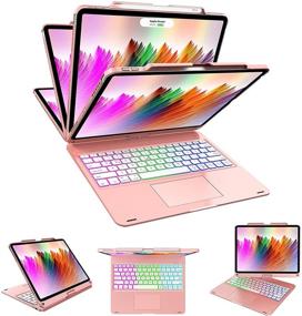 img 4 attached to 🔋 High-Quality Touchpad Keyboard Case for iPad Pro 12.9 2021/2020/2018 - 7 RGB Backlight, 360° Rotation, Apple Pencil Holder, Rose Gold