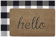 brown welcome doormat + hello mat outdoor rug with buffalo plaid layered design, non-slip indoor/outdoor entryway mats logo