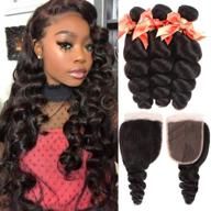 💁 bouncy brazilian loose wave bundles and closure: 100% virgin human hair for effortless loose deep curls – natural color (28 28 28+20 closure) logo