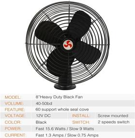 img 3 attached to Facon 12V Car Fan: Powerful RV Cooling Fan with Switch – Heavy Duty Black Metal Fan for Auto Truck, Car, RV, Camper, Trailer, Buses, and Boats