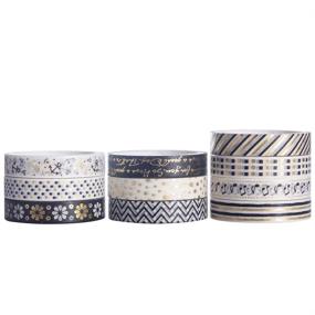 img 2 attached to 🎀 YUBBAEX 10 Rolls Sparkling Gold Foil Washi Tape Set - 8mm Skinny Decorative Masking Tapes for Bullet Journal, Scrapbook, Planner, DIY Crafts (Black & White)