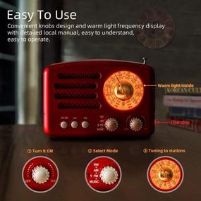 img 1 attached to 📻 PRUNUS J-160 Transistor AM FM Radio Small Portable Retro Radio with Bluetooth, Rechargeable Battery Operated, TF Card AUX USB MP3 Player (Red) - Ultimate Music Experience!