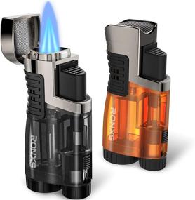 img 4 attached to 🔥 Зажигалки RONXS 2 шт. - тройной пламенный бутановый зажигалка, карманная зажигалка с перфоратором, заправляемая ветрозащитная зажигалка (без бутанового газа) - черная и оранжевая