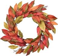 🍂 fall door wreath with red magnolia leaves – 22-24 inch red yellow farmhouse wreaths wall decor логотип