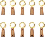 🍷 10 pack of 15 led wine bottle cork lights - fairy mini string lights with copper wire - battery operated starry lights for diy, christmas, halloween, wedding, party - indoor & outdoor use (pack of 10, warm white) логотип