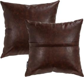 img 4 attached to 🛋️ Leehong 20x20 Inches Faux Leather Cushion Covers: Elegant Coffee Brown Leather Pillow Covers Set for Couch, Sofa, Living Room, Bedroom & Farmhouse Décor - Set of 2