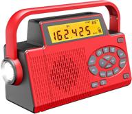 🔋 solar hand crank emergency weather radio with am/fm/noaa, 3w led flashlight, reading light, sos, and 5000mah power bank for cellphone charging (red) logo